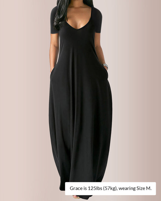 WILLLUXE® Plus Size V-Neck Loose Fit Maxi Dress with Pockets