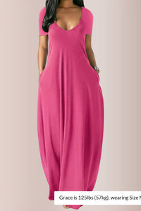 Willluxe® Plus Size V-Neck Loose Fit Maxi Dress with Pockets