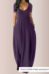 Willluxe® Plus Size V-Neck Loose Fit Maxi Dress with Pockets