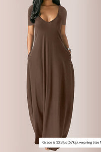 Willluxe® Plus Size V-Neck Loose Fit Maxi Dress with Pockets