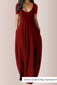 Willluxe® Plus Size V-Neck Loose Fit Maxi Dress with Pockets