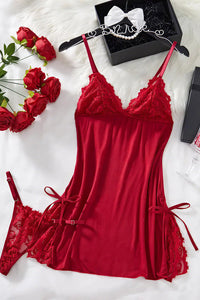 Willluxe® Lace Trim Cami Nightdress & Thong Set