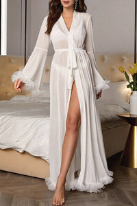 Willluxe® Sheer Ruffled Sleeve Nightgown Set