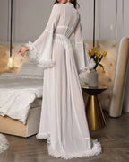 Willluxe® Sheer Ruffled Sleeve Nightgown Set