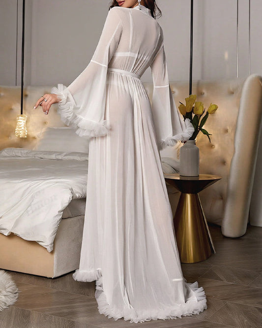 WILLLUXE® Sheer Ruffled Sleeve Nightgown Set