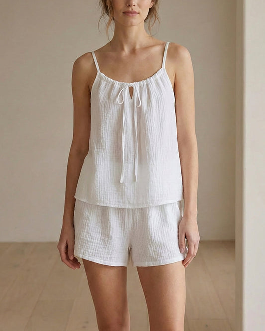 WILLLUXE® Lightweight Crinkle Cotton Cami & Shorts Loungewear Set