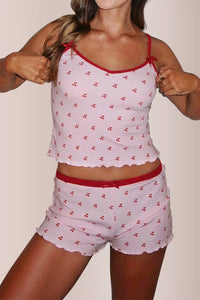 Willluxe® Women's Cherry Print Contrast Binding Pyjama Set