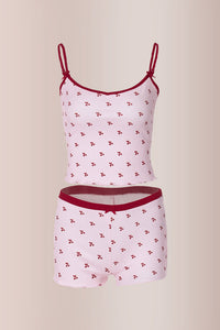 Willluxe® Women's Cherry Print Contrast Binding Pyjama Set