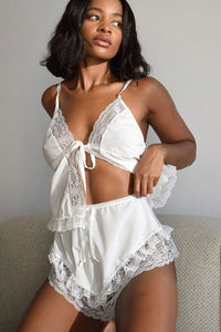 Willluxe® Delicate Lace Tie-Front Cami & High-Waist Shorts Pajama Set