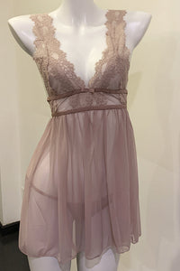 Willluxe® Deep V Lace Babydoll Chemise Set