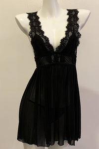 Willluxe® Deep V Lace Babydoll Chemise Set