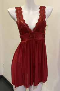 Willluxe® Deep V Lace Babydoll Chemise Set