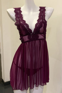 Willluxe® Deep V Lace Babydoll Chemise Set