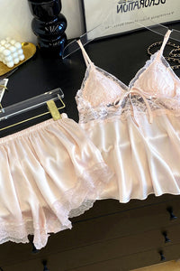 Willluxe® Lace Trim Satin Cami & Shorts Pajama Set