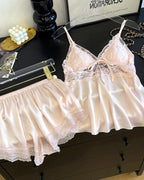Willluxe® Lace Trim Satin Cami & Shorts Pajama Set