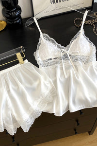 Willluxe® Lace Trim Satin Cami & Shorts Pajama Set