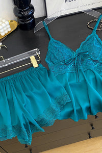 Willluxe® Lace Trim Satin Cami & Shorts Pajama Set