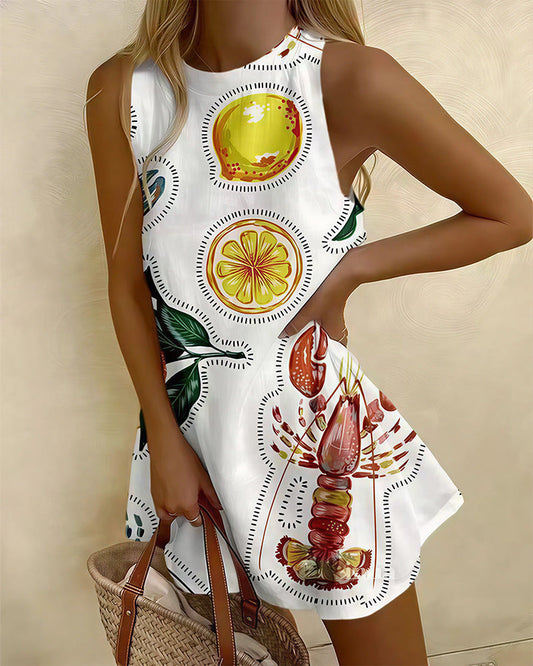 WILLLUXE® Summer Printed Sleeveless Beach Dress