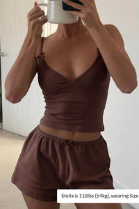 Willluxe® Butterfly Bow Ribbed Knit Cami and Shorts Set