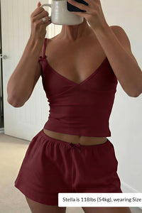 Willluxe® Butterfly Bow Ribbed Knit Cami and Shorts Set