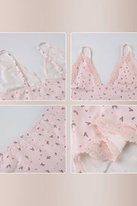 Willluxe® Dreamy Petal Pink Lace Patchwork Pajama Set