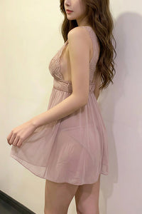 Willluxe® Deep V Lace Babydoll Chemise Set