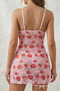 Willluxe® Kiss Print Lace Babydoll Lingerie Set