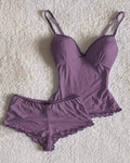 Willluxe® Summer Ruffled Dot Print Sleepwear Set