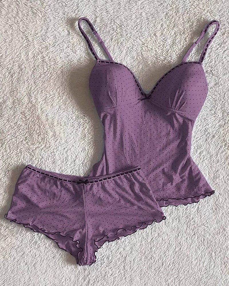 Willluxe® Summer Ruffled Dot Print Sleepwear Set