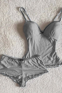 Willluxe® Summer Ruffled Dot Print Sleepwear Set