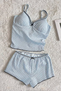 Willluxe® Summer Ruffled Dot Print Sleepwear Set