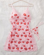 Willluxe® Kiss Print Lace Babydoll Lingerie Set