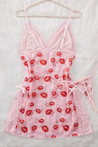 Willluxe® Kiss Print Lace Babydoll Lingerie Set