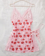 Willluxe® Kiss Print Lace Babydoll Lingerie Set