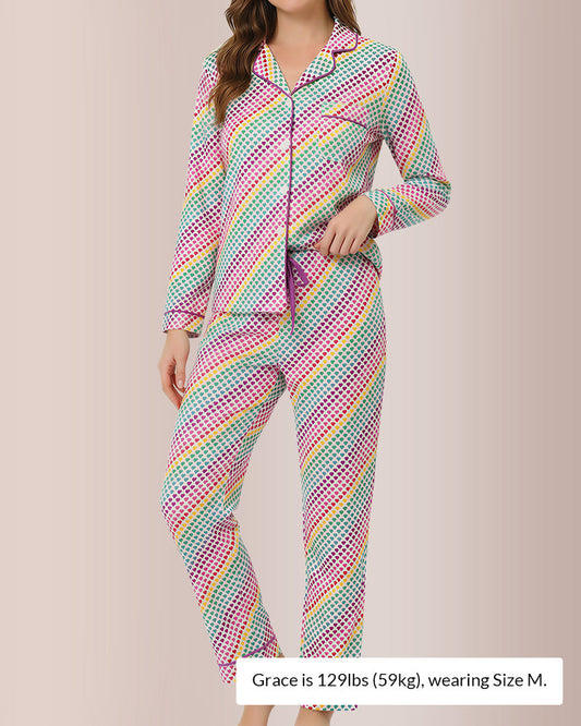 WILLLUXE® Long-Sleeved Buttoned Wide-Leg Pajama Set