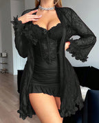 Willluxe® Midnight Bloom sheer lace & floral lingerie Set