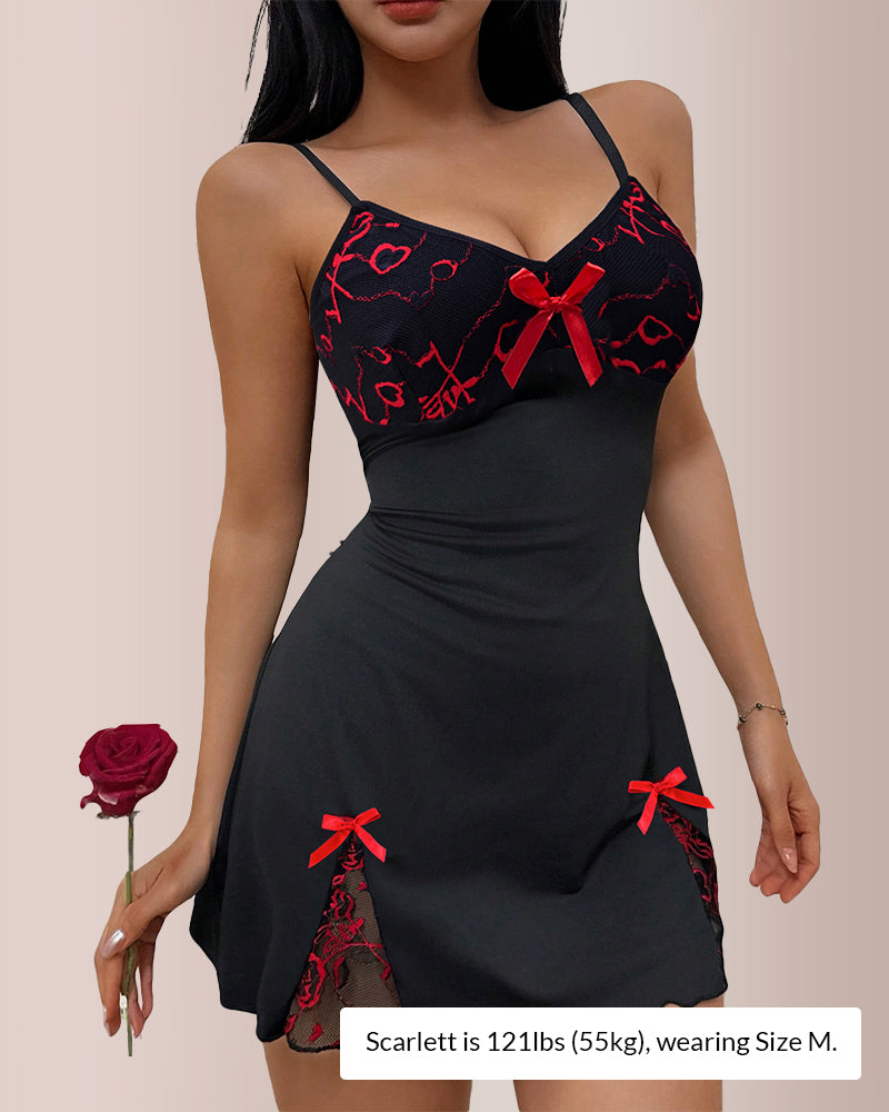 Willluxe® Spliced Lace Side-Slit Slip Dress