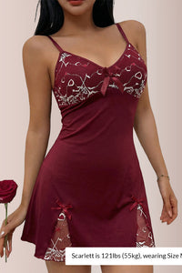 Willluxe® Spliced Lace Side-Slit Slip Dress