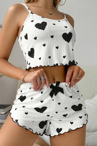 Willluxe® Sweetheart Ruffle Trim Ribbed Cami Pajama Set
