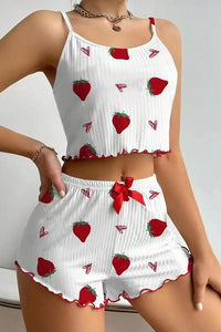 Willluxe® Sweetheart Ruffle Trim Ribbed Cami Pajama Set