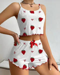 Willluxe® Sweetheart Ruffle Trim Ribbed Cami Pajama Set