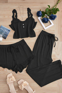 Willluxe® Cozy Elegance 3-Piece Ribbed Lace Loungewear Set