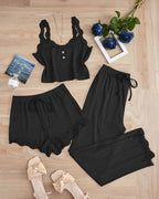 Willluxe® Cozy Elegance 3-Piece Ribbed Lace Loungewear Set