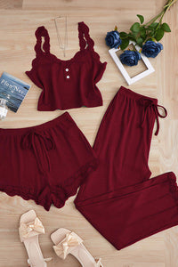 Willluxe® Cozy Elegance 3-Piece Ribbed Lace Loungewear Set