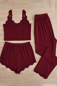 Willluxe® Cozy Elegance 3-Piece Ribbed Lace Loungewear Set
