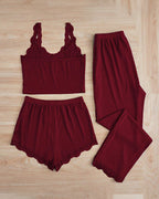 Willluxe® Cozy Elegance 3-Piece Ribbed Lace Loungewear Set