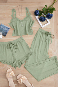 Willluxe® Cozy Elegance 3-Piece Ribbed Lace Loungewear Set