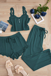 Willluxe® Cozy Elegance 3-Piece Ribbed Lace Loungewear Set