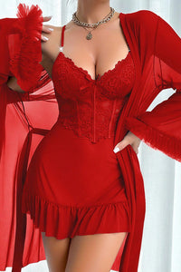 Willluxe® Romantic Lace Bustier Chemise & Sheer Robe 2-Piece Set