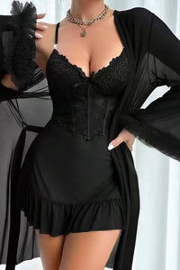 Willluxe® Romantic Lace Bustier Chemise & Sheer Robe 2-Piece Set